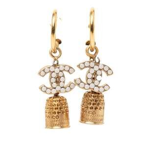 CHANEL Authentic Gold Logo Earrings